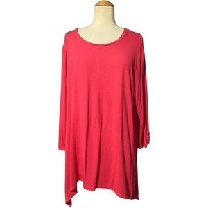 Zenergy by Chicos Seam Detail Asymmetrical Tunic Longsleeve Top Red Large